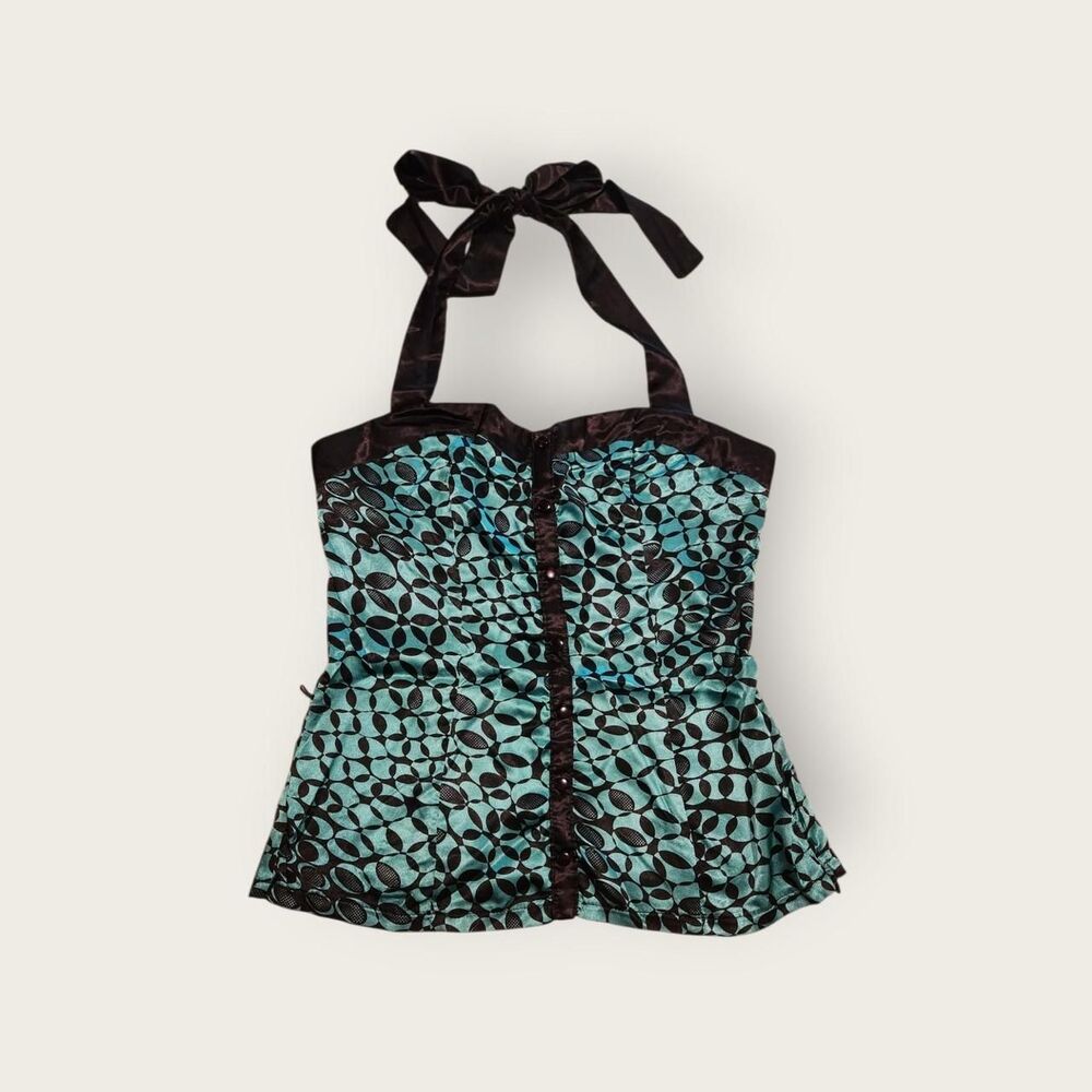 Vintage Y2k HeartSoul green and black retro bombshell vibes tie back halter